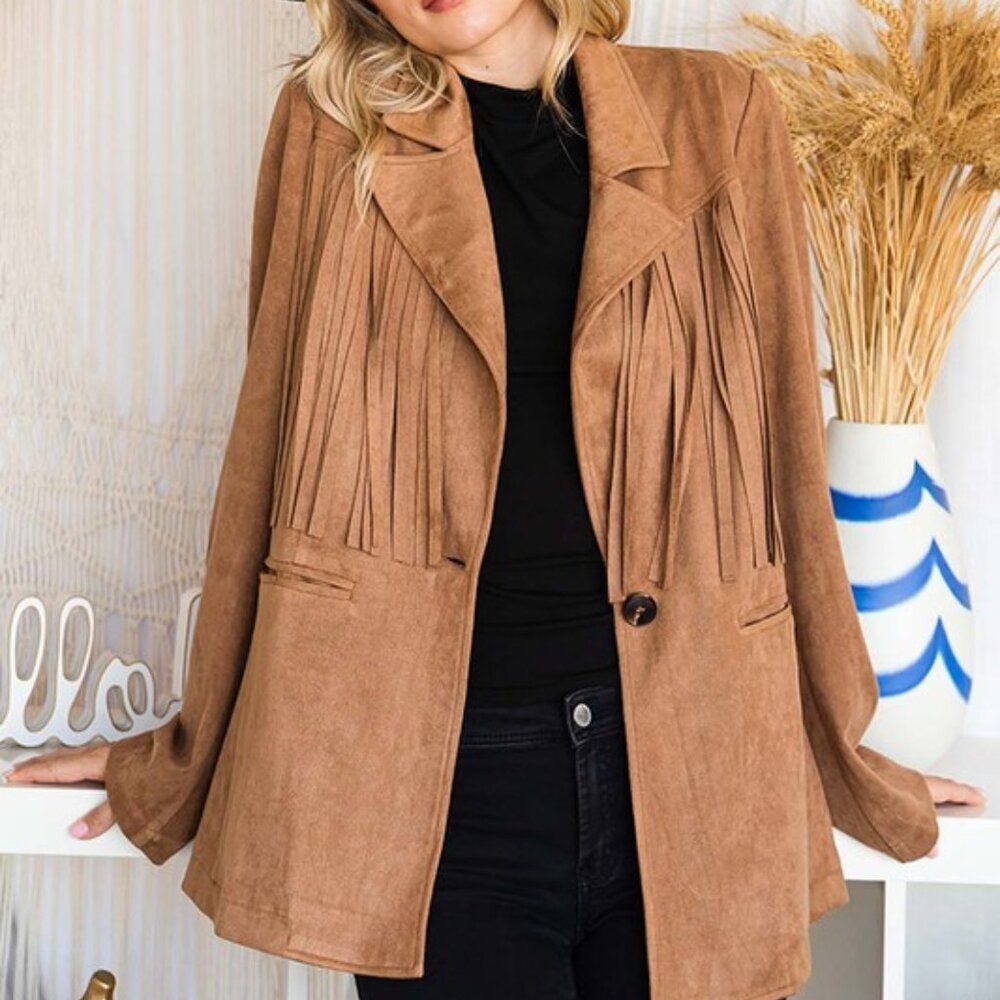 Cotton Bleu- Plus Casual Fringed Boho-Western Jacket; Soft, Fun, Comfy; 1X- NWT - Picture 2 of 6
